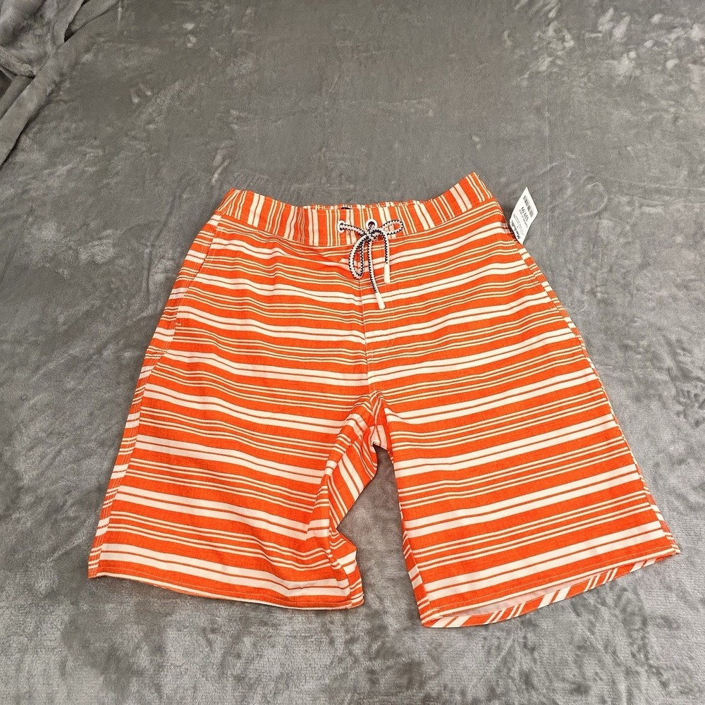 JOHNNIE-O Swim Trunk Suit Shorts Lined Mens Orange & White Striped Loud